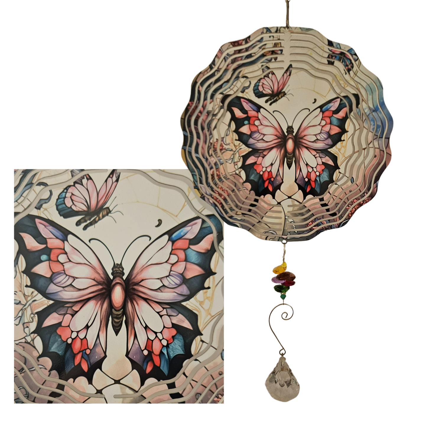 Wind Spinner - Butterfly - Blue Pink Abstract