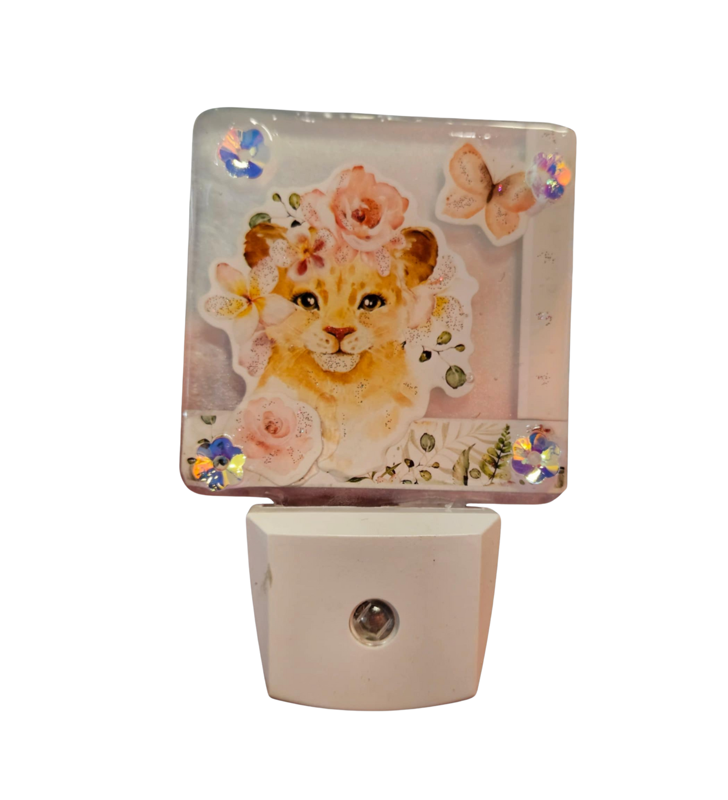 Baby Lion/Flowers/White Glitter