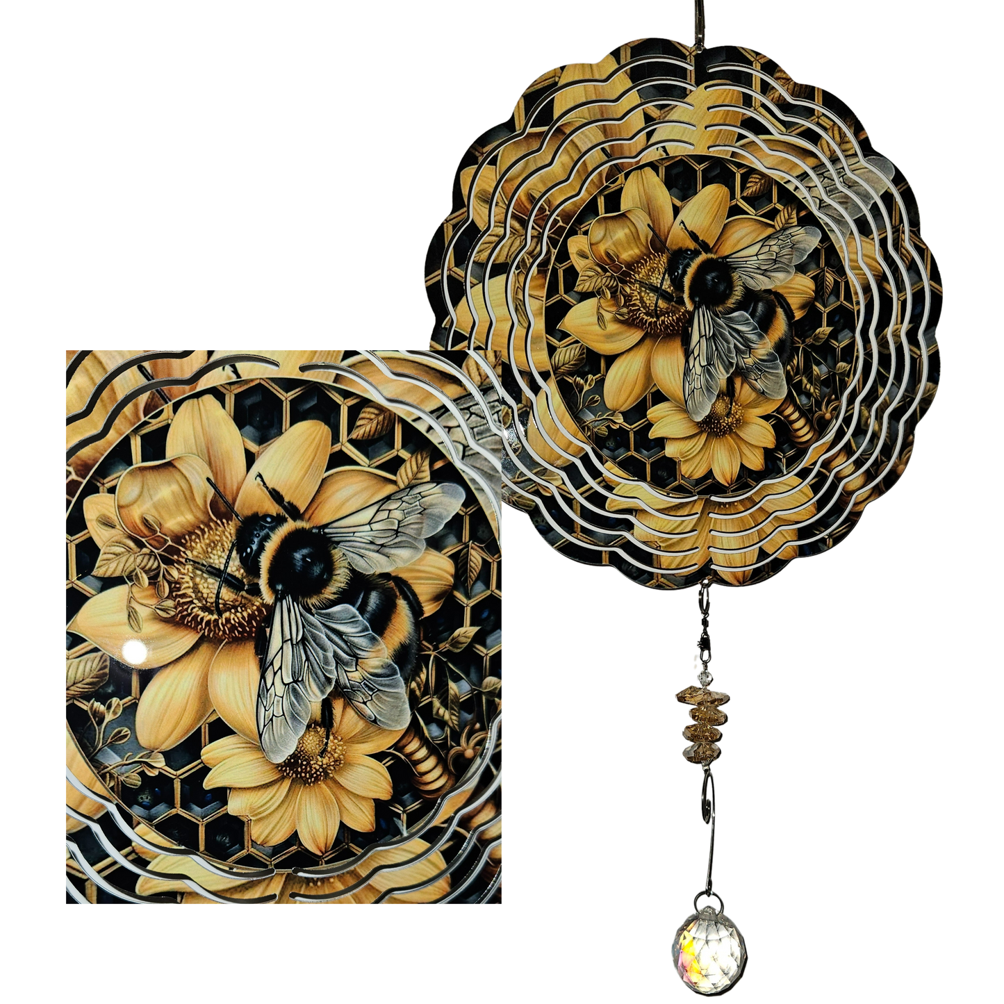 Wind Spinner - Bee - Gold - Honeycomb