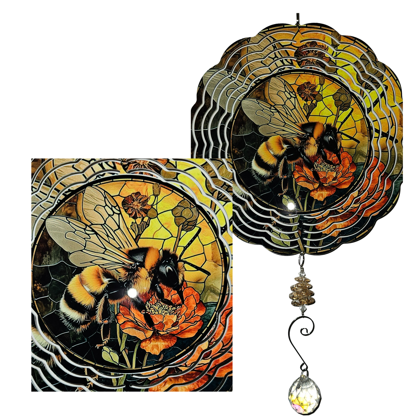 Wind Spinner - Bee - Red Flowers - Stainglass
