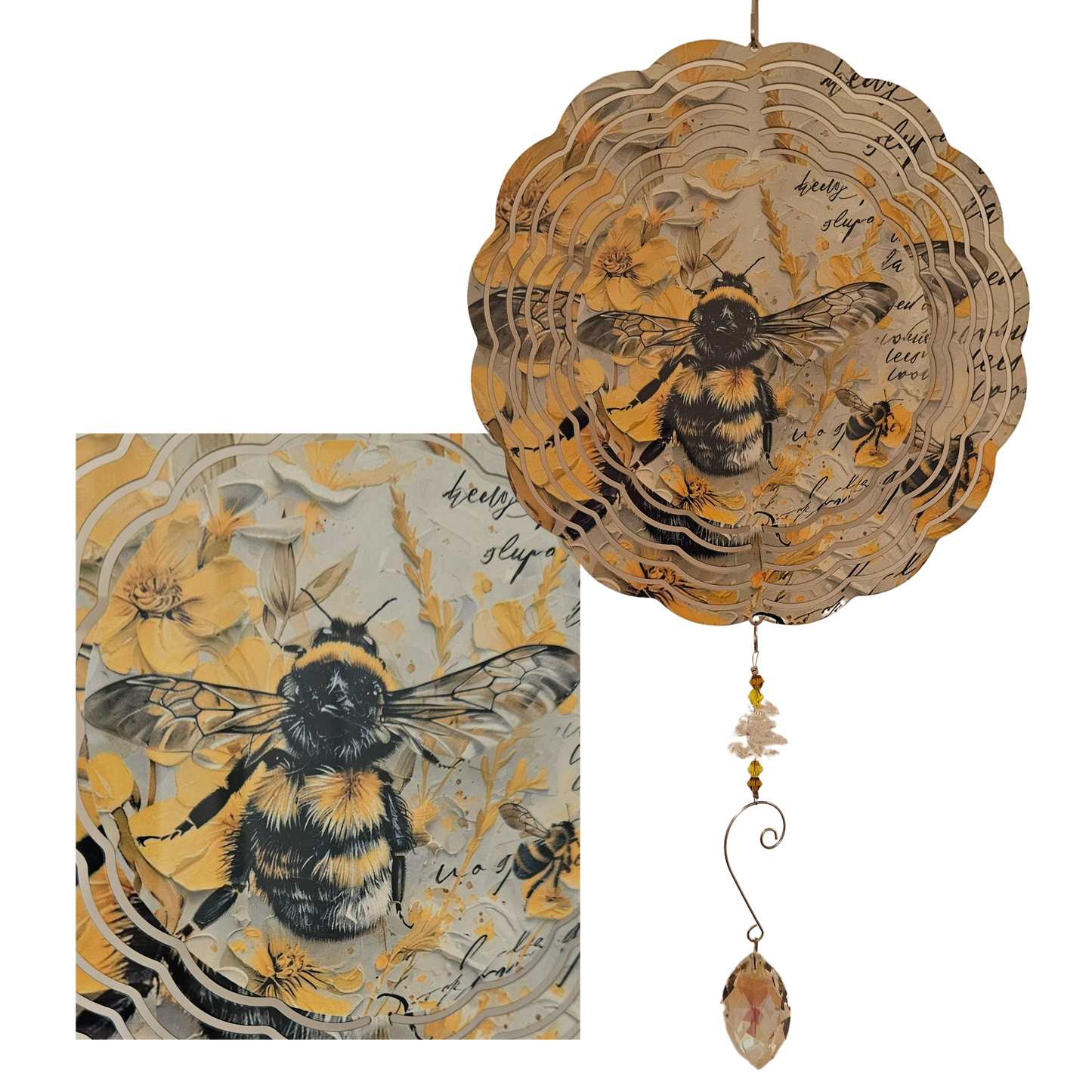 Wind Spinner - Bee - Yellow Flowers - Abstract