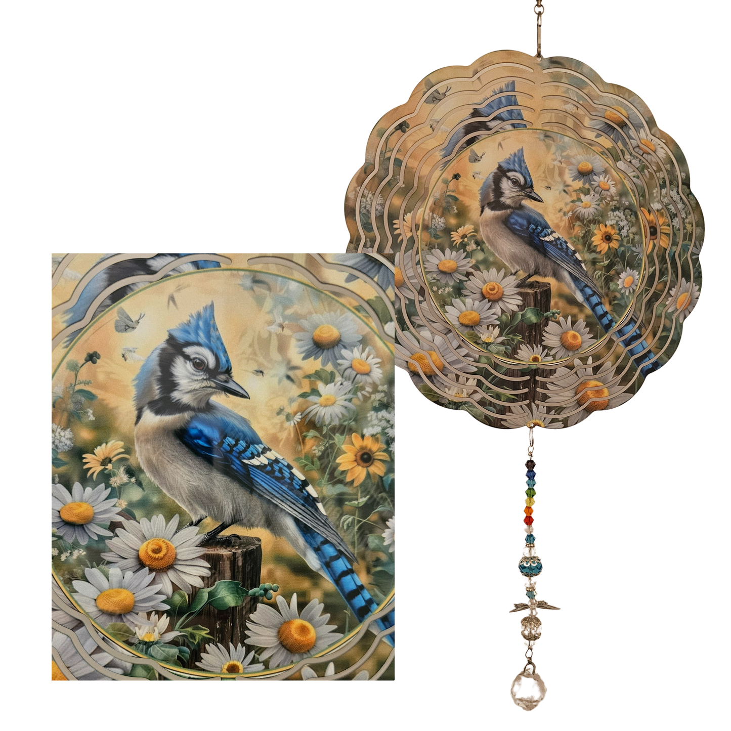 Wind Spinner - Blue Jay - Daisies