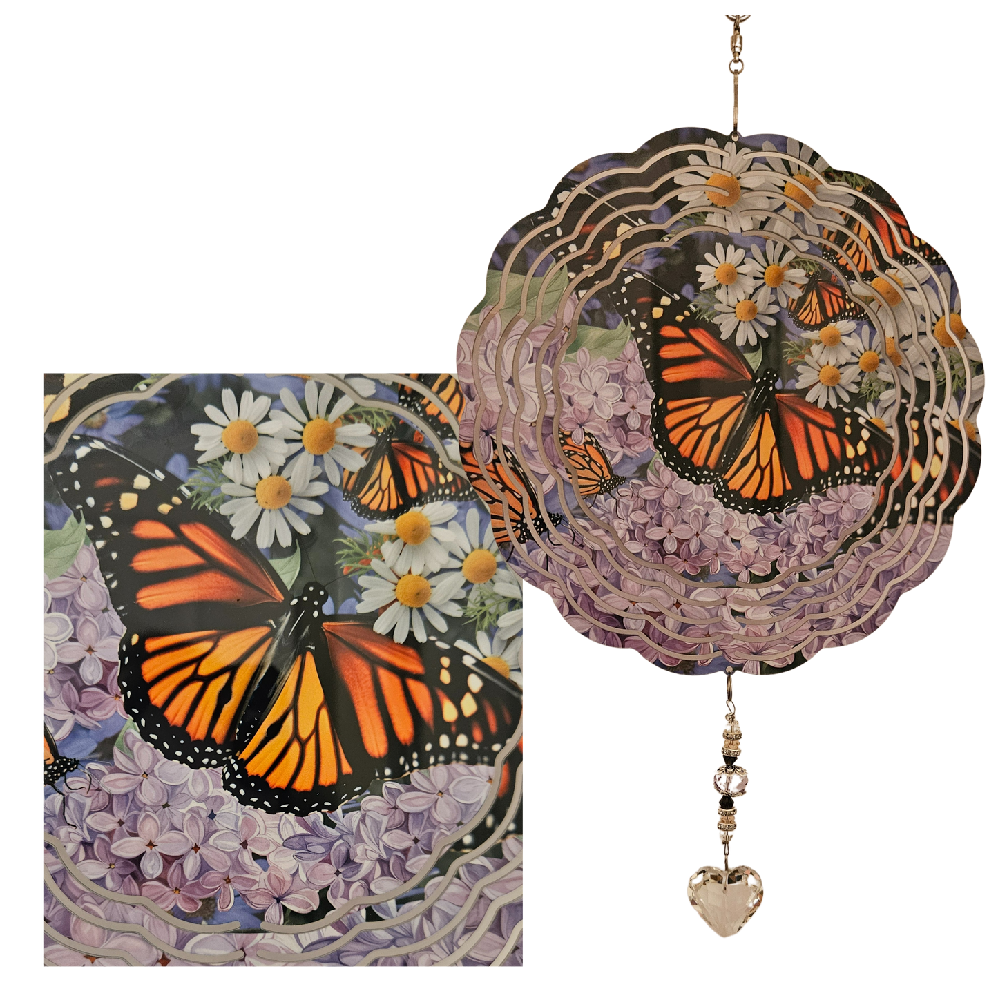 Wind Spinner - Butterfly - Monarch - Lilacs & Daisies