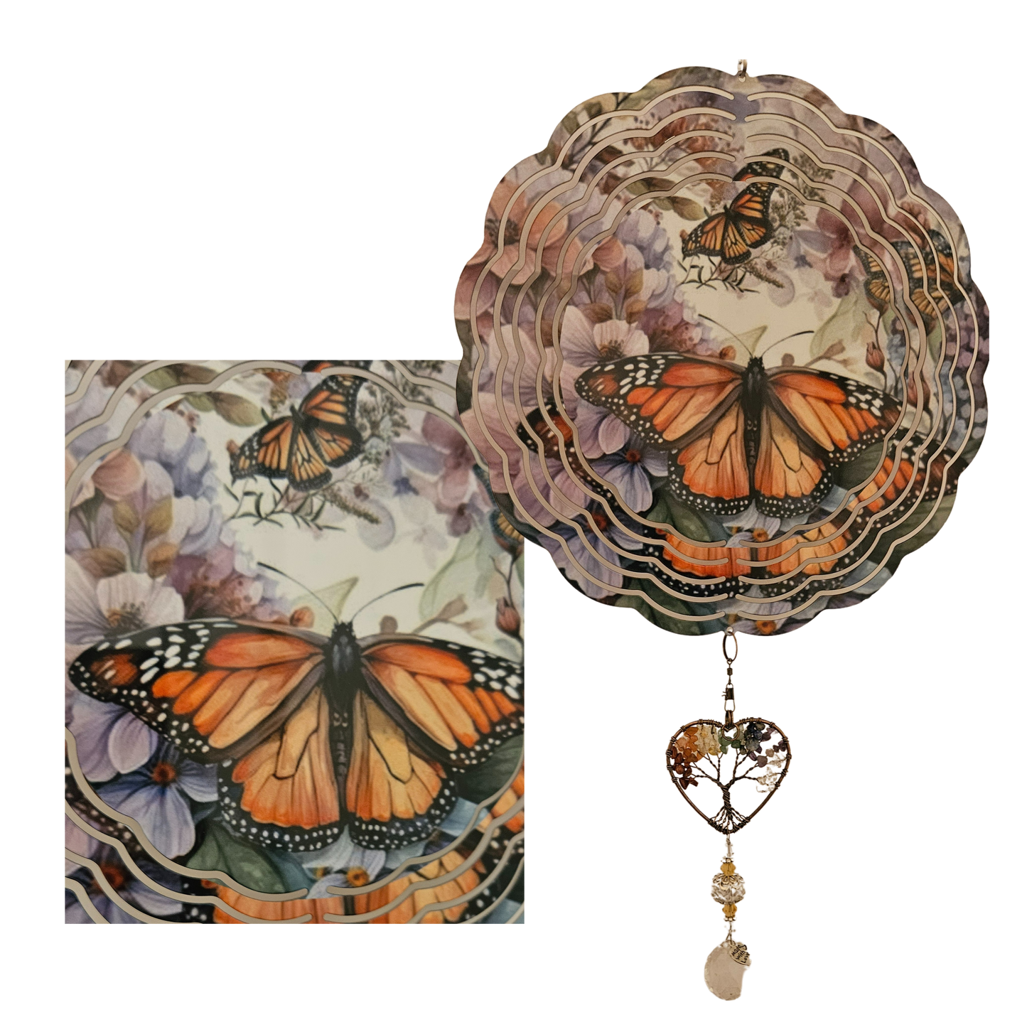 Wind Spinner - Butterfly - Monarch - Pastel Flowers