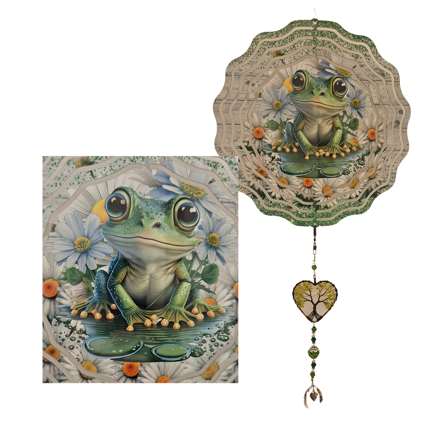 Wind Spinner - Frog - Lily Pads & Daisies