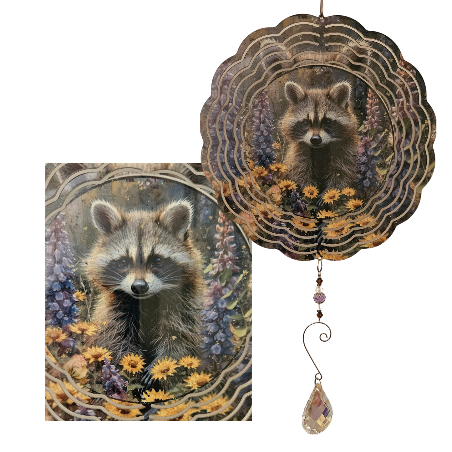 Wind Spinner - Racoon - Flower Patch