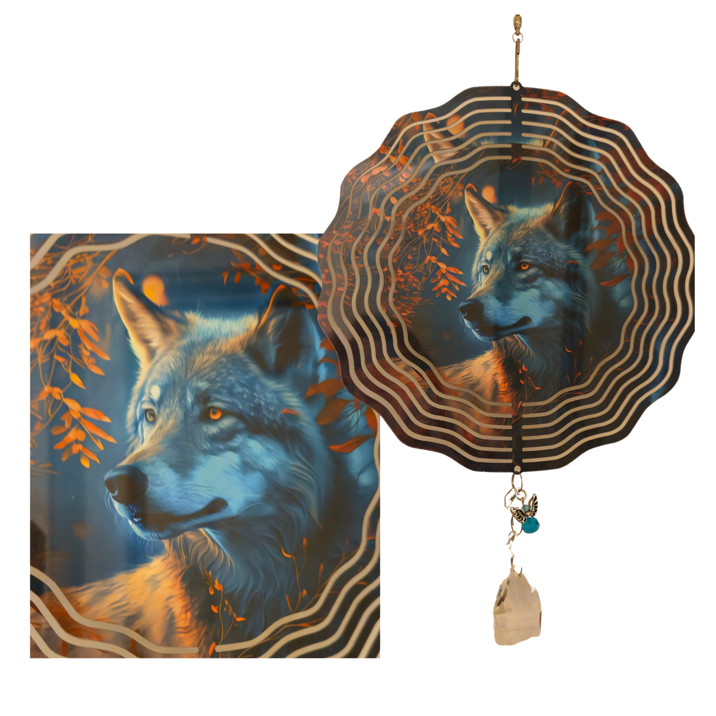 Wind Spinner - Wolf - Blue - Night