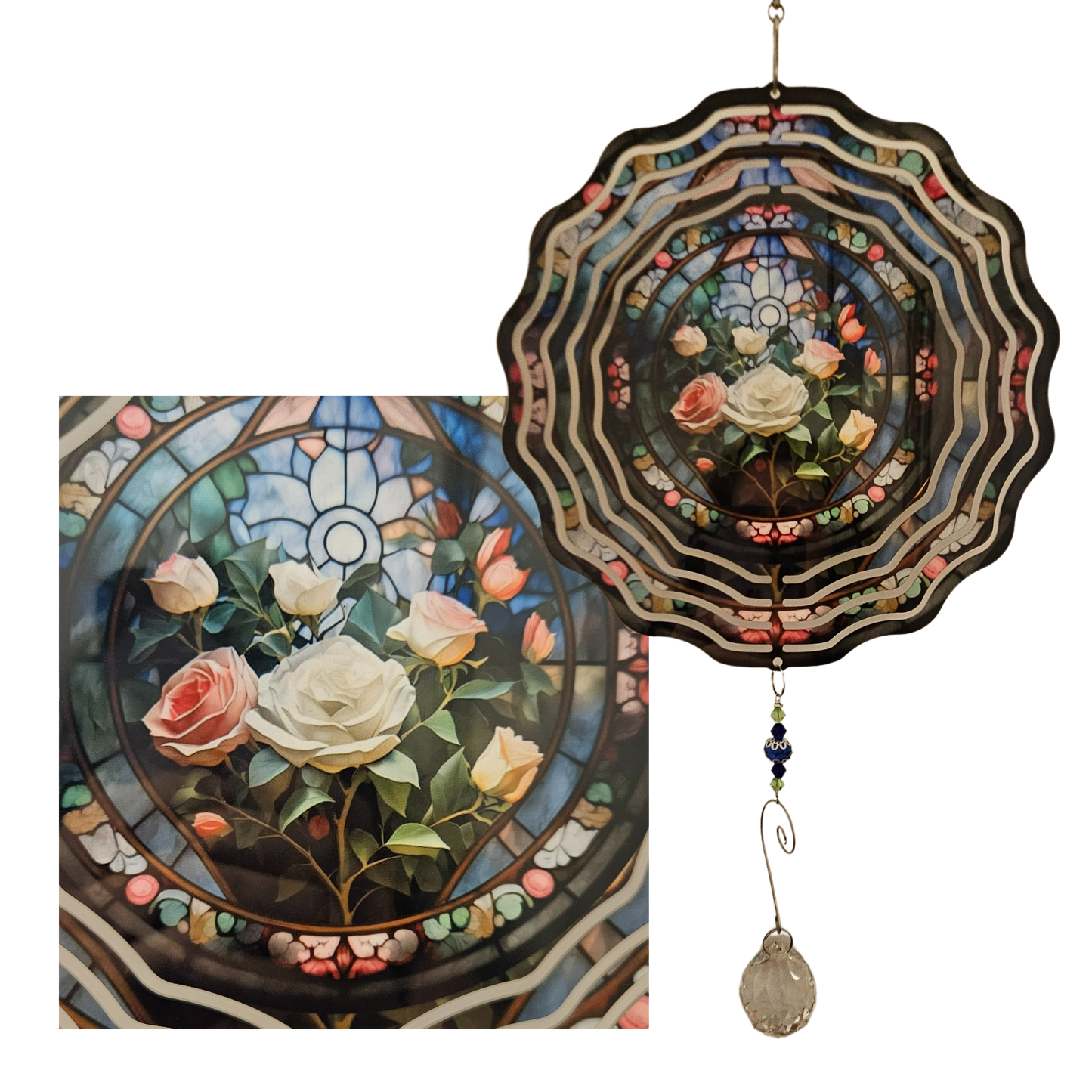 Wind Spinner - White Roses - Stainglass