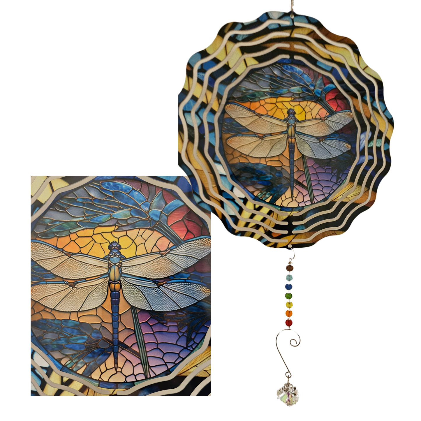 Wind Spinner - Dragonfly - Blue Yellow Stainglass