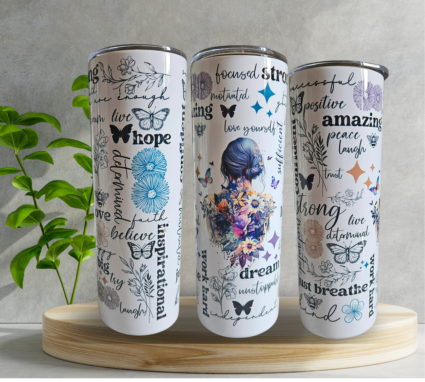 20 oz Water Tumbler - Affirmation - Woman & Flowers