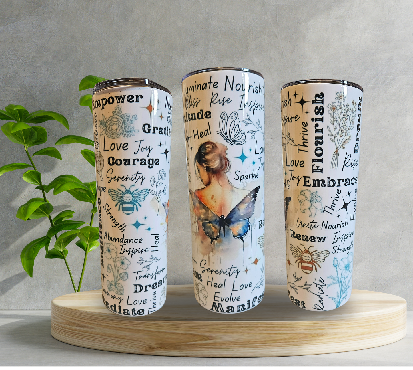 20 oz Water Tumbler - Afirmation - Woman & Butterfly