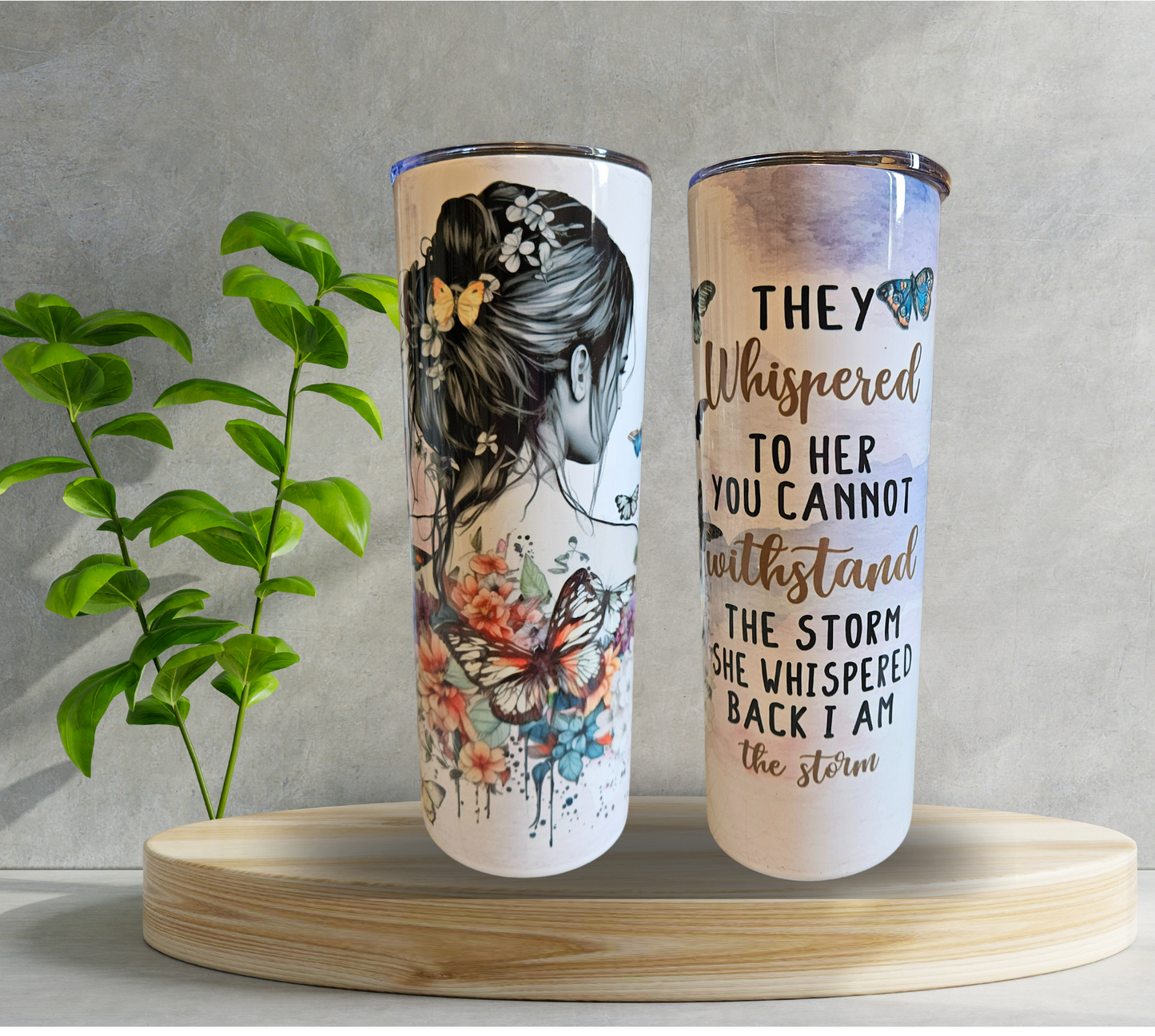 20 oz Water Tumbler - I Am the Storm - Woman Flowers