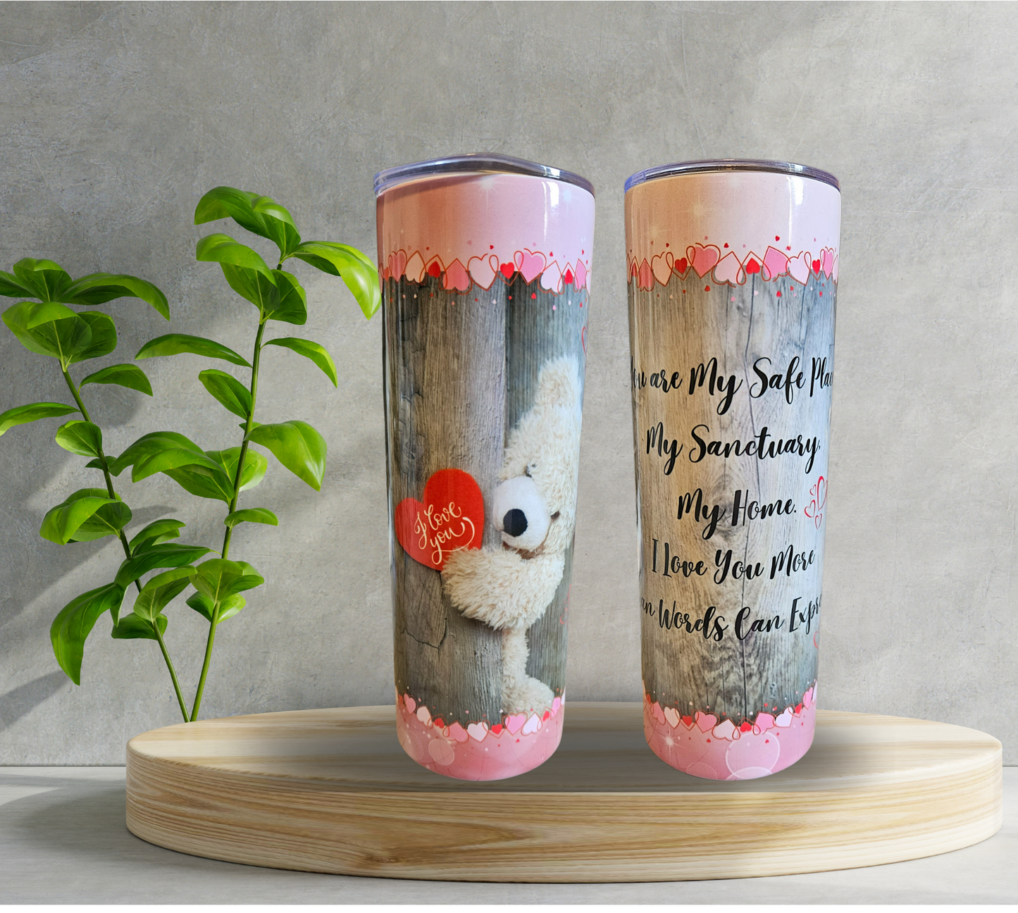 20 oz Water Tumbler - I Love You - Bear & Hearts