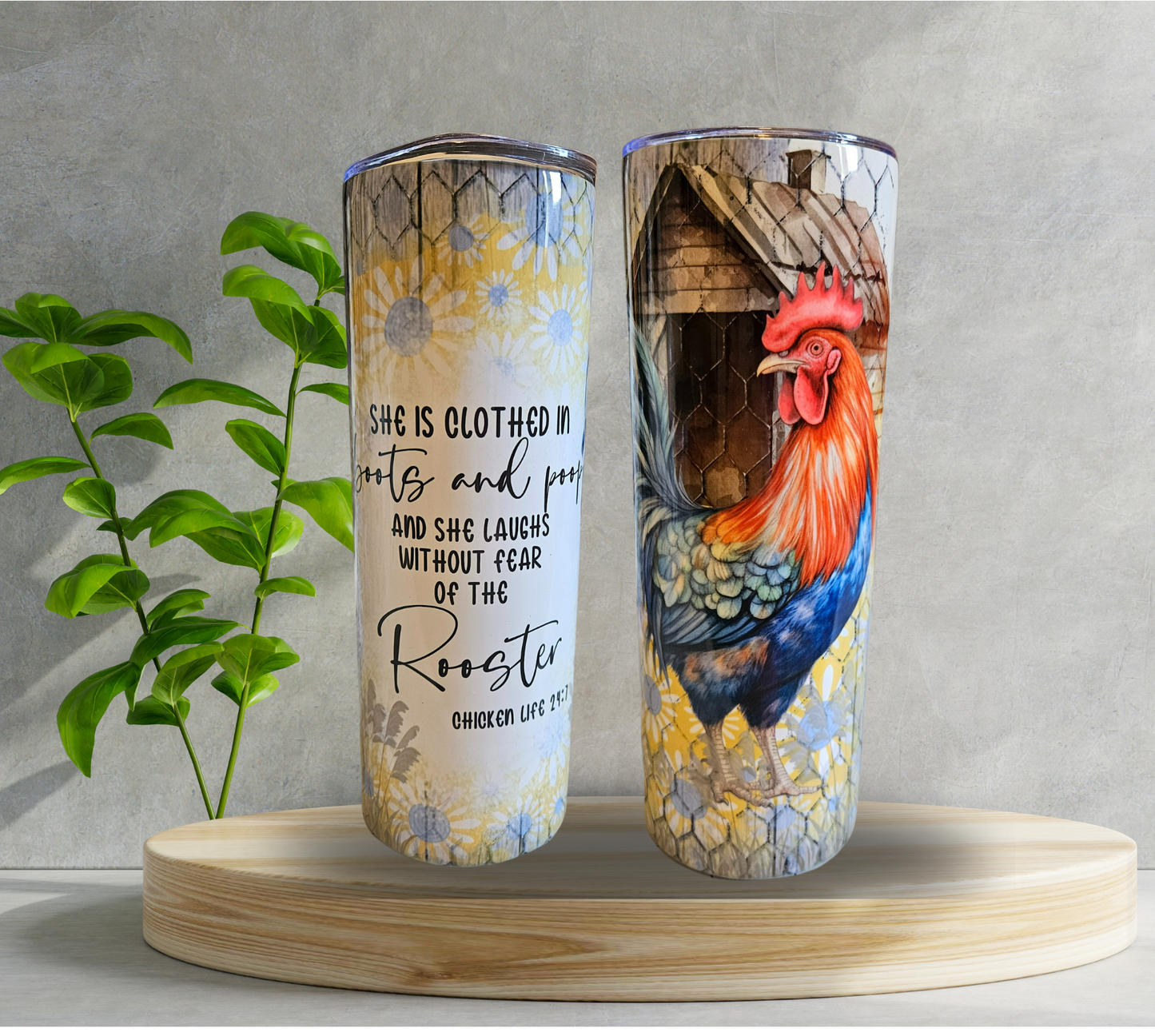 20 oz Water Tumbler - Rooster - Clothed in Boots & Poop