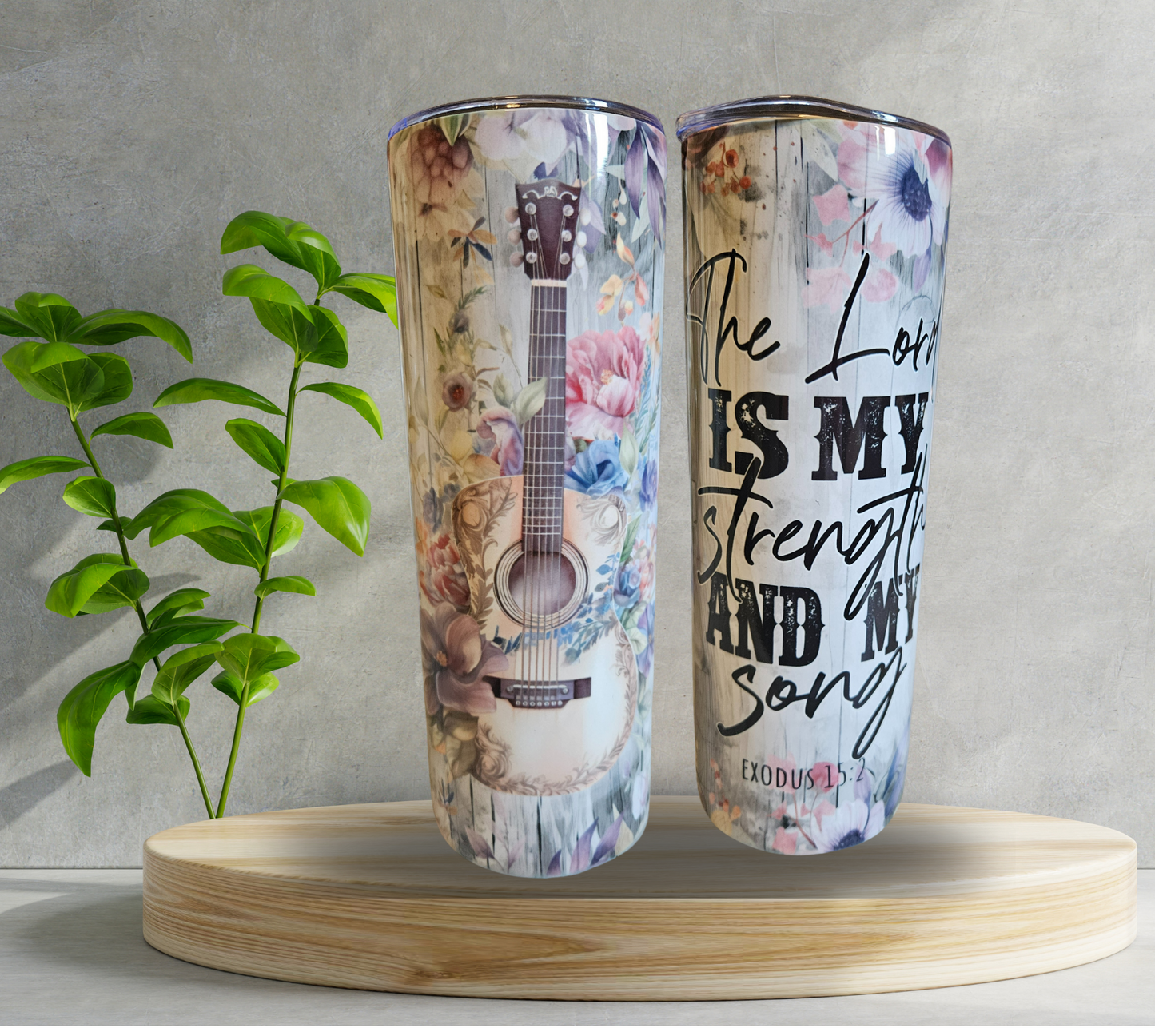 20 oz Water Tumbler - The Lord is My Strength - Guitar