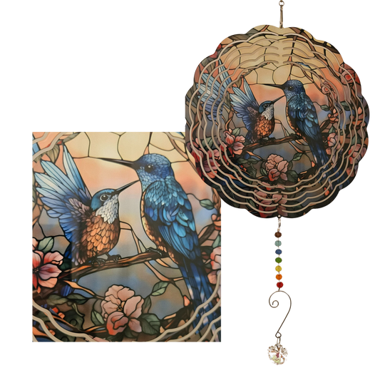 Wind Spinner - Hummingbird Duo - Stainglass