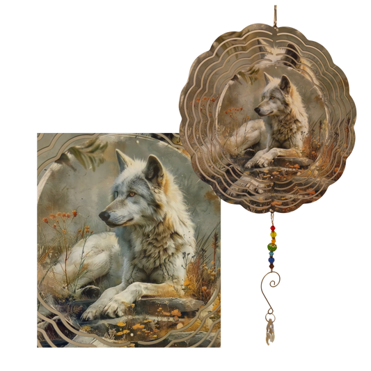 Wind Spinner - Wolf Resting - Gray