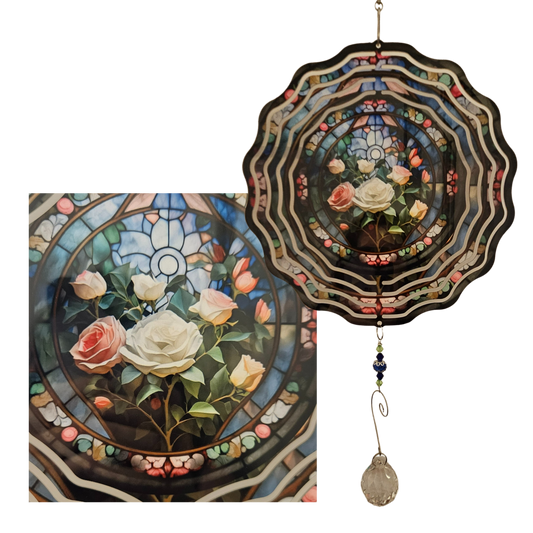 Wind Spinner - White Roses - Stainglass