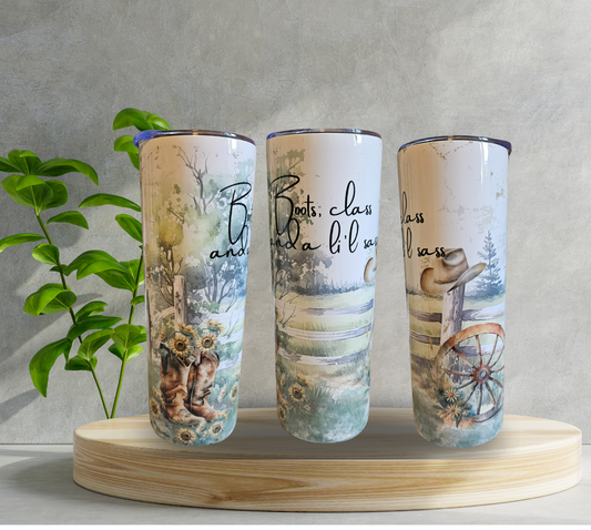 20 oz Water Tumbler -Boots Class & Sass
