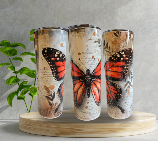 20 oz Water Tumbler - Butterfly - Red