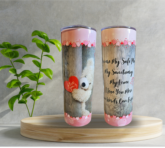 20 oz Water Tumbler - I Love You - Bear & Hearts