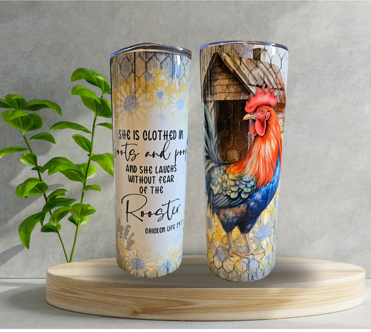 20 oz Water Tumbler - Rooster - Clothed in Boots & Poop