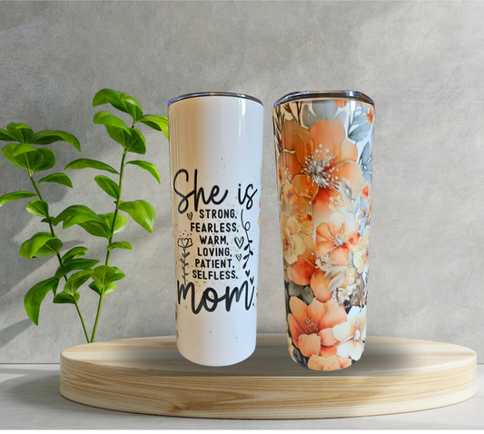 20 oz Water Tumbler - She is Mom - Orange Flowers
