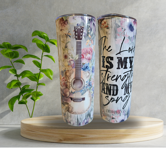 20 oz Water Tumbler - The Lord is My Strength - Guitar