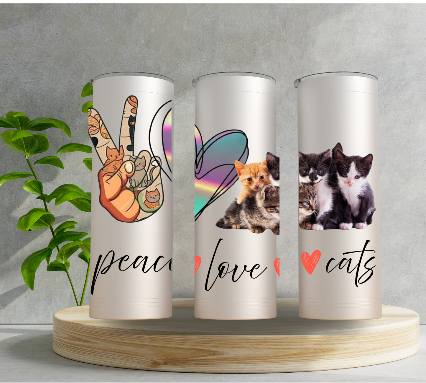 20 oz Water Tumbler - Peace Love Cats